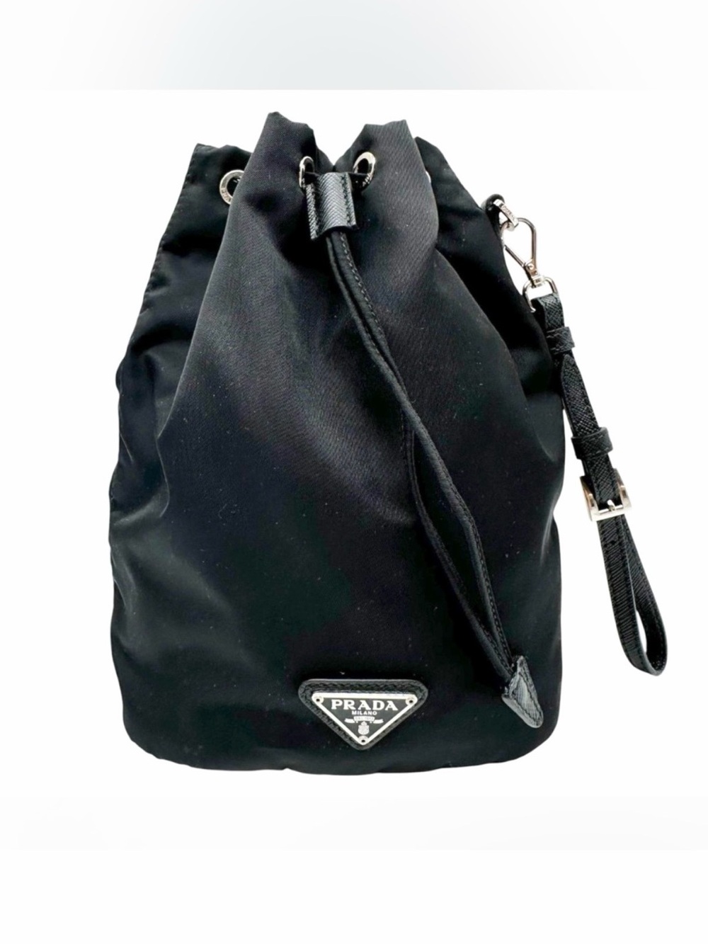 Prada⭐️Authentic Black Nylon Drawstring Mini Bucket Bag with Strap!
